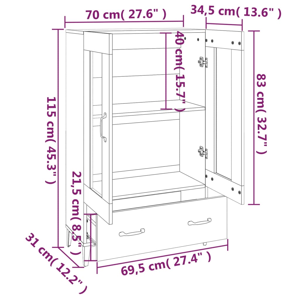 Hoge Kast 70X31X115 Cm Bewerkt Hout Bruineikenkleurig