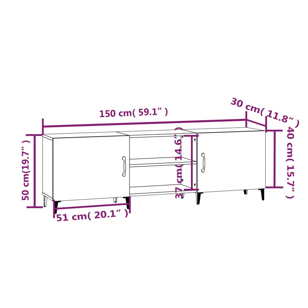 Tv-Meubel 150X30X50 Cm Bewerkt Hout Bruineikenkleurig