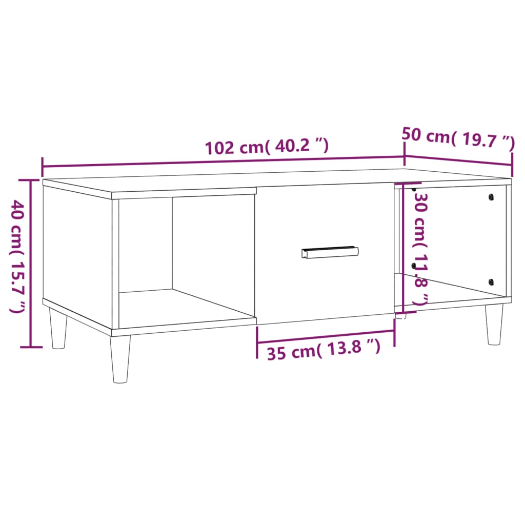 Salontafel 102X50X40 Cm Bewerkt Hout Bruineikenkleurig