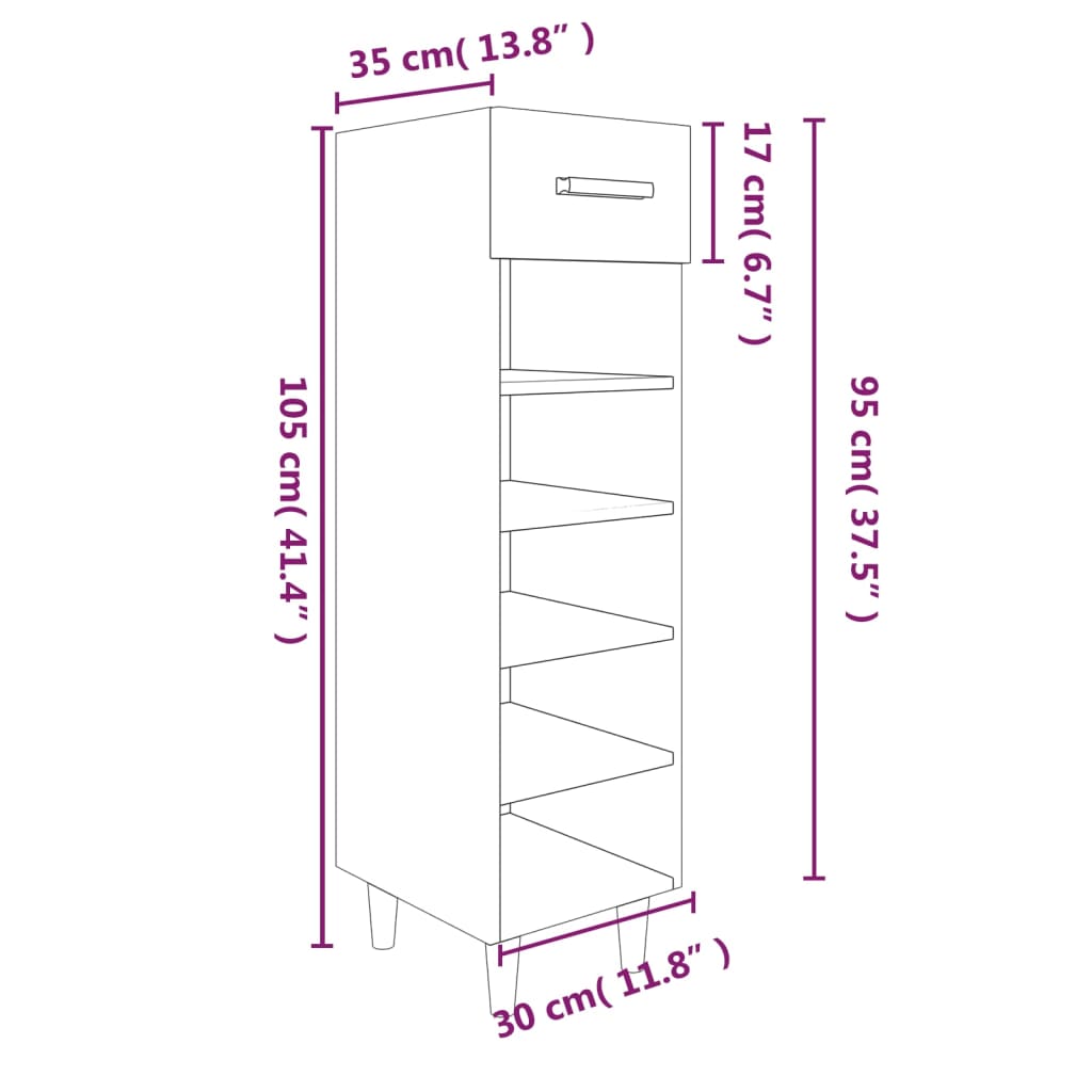 Schoenenkast 30X35X105 Cm Bewerkt Hout Bruineikenkleurig