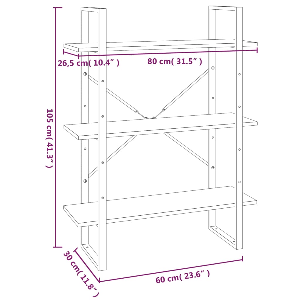 Boekenkast 80X30X105 Cm Bewerkt Hout Bruineikenkleurig