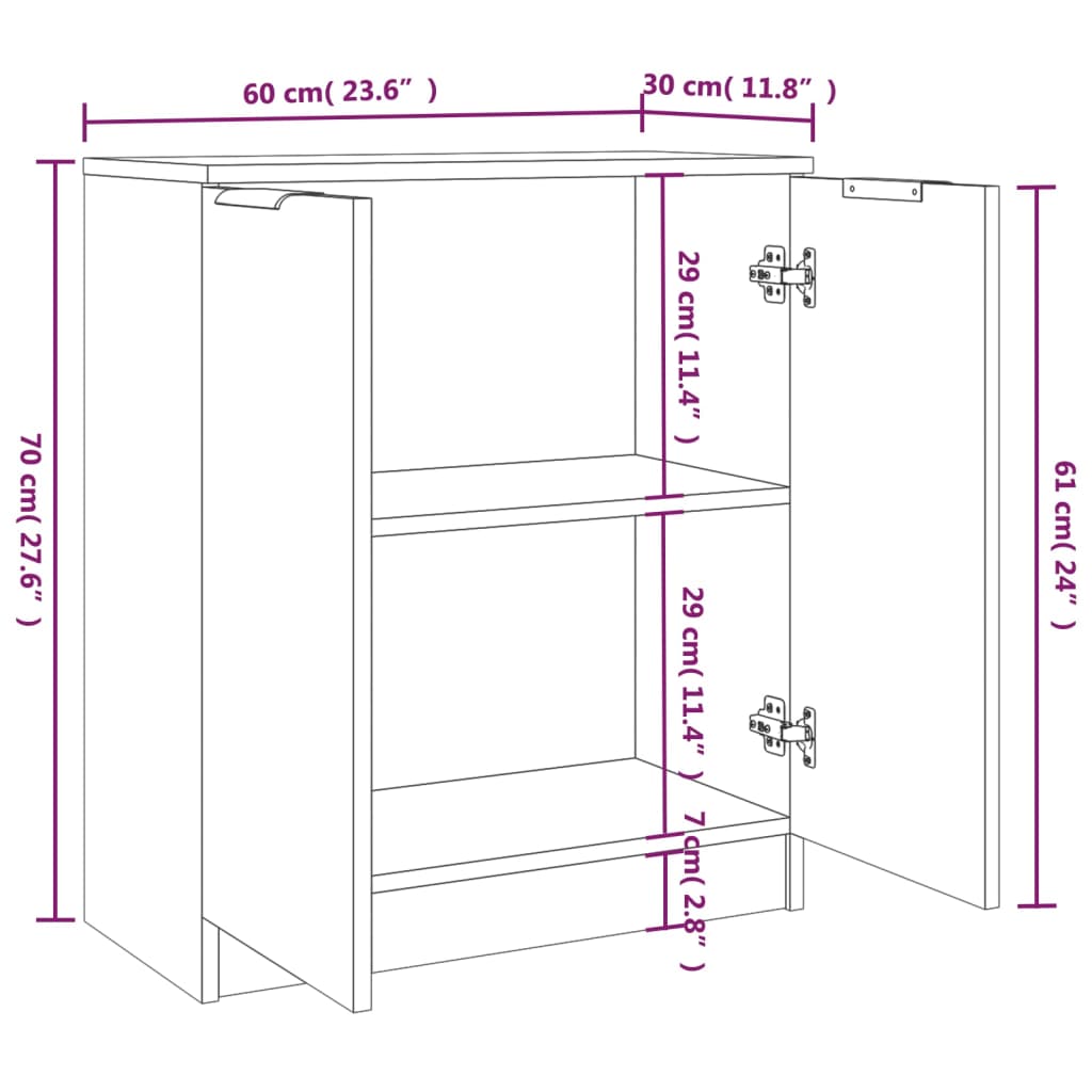 Dressoirs 2 St 60X30X70 Cm Bewerkt Hout Bruineikenkleurig