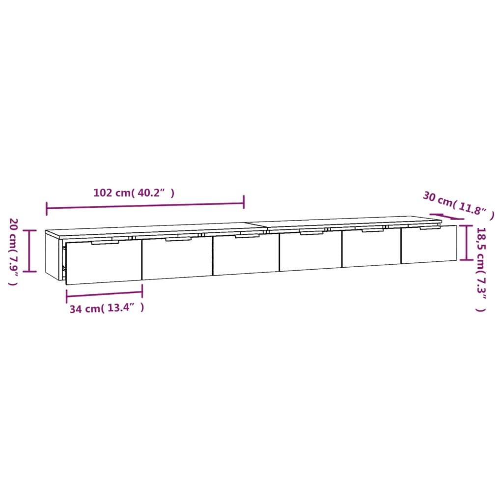 Wandkasten 2 St 102X30X20 Cm Bewerkt Hout Bruineikenkleurig