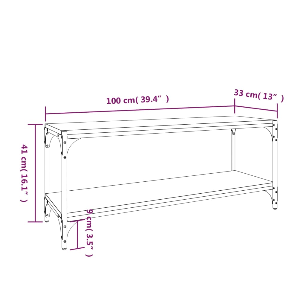 Tv-Meubel 100X33X41 Cm Bewerkt Hout En Staal Bruineikenkleurig