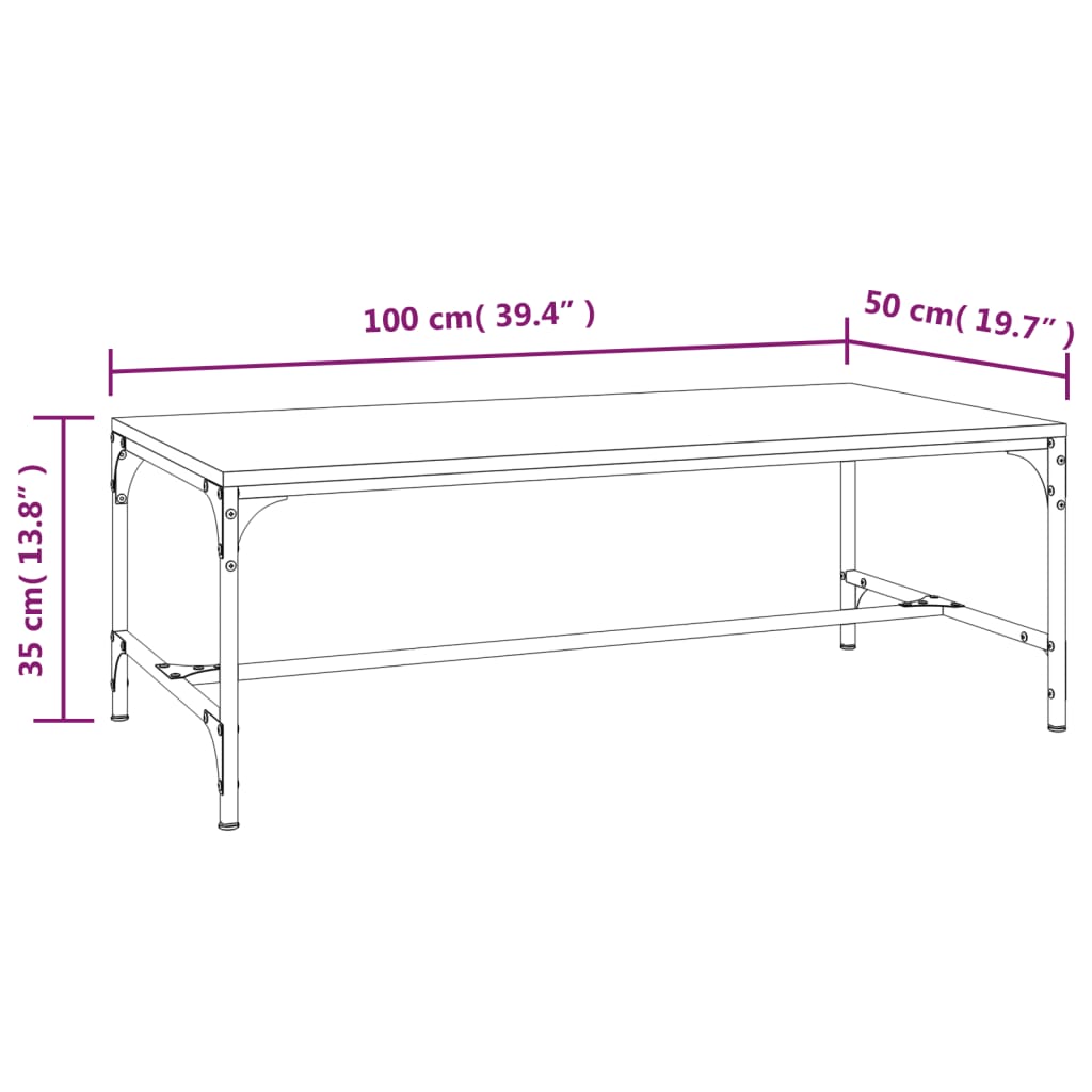 Salontafel 100X50X35 Cm Bewerkt Hout Bruineikenkleurig