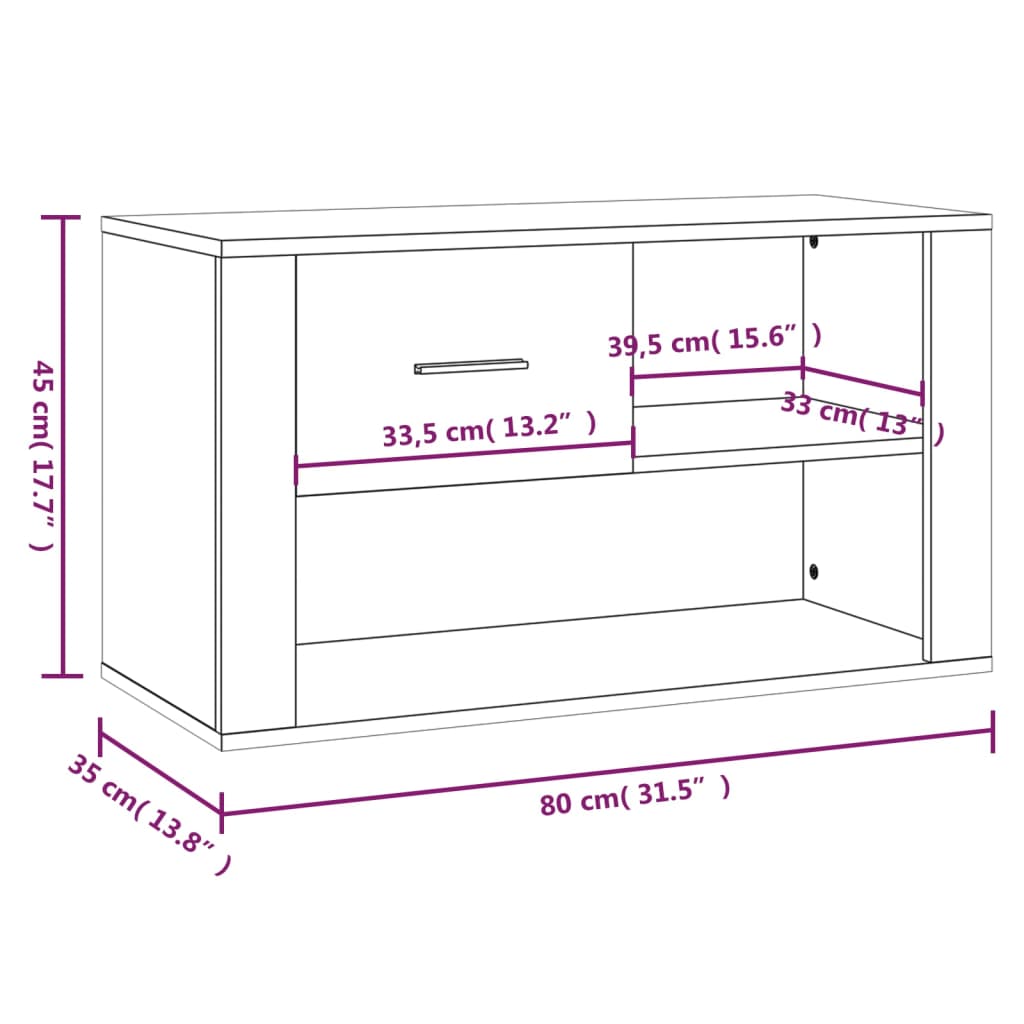 Schoenenkast 80X35X45 Cm Bewerkt Hout Bruineikenkleurig