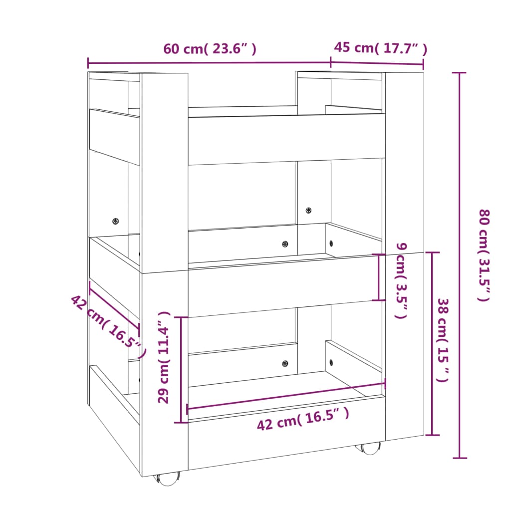 Keukentrolley 60X45X80 Cm Bewerkt Hout Bruineikenkleurig