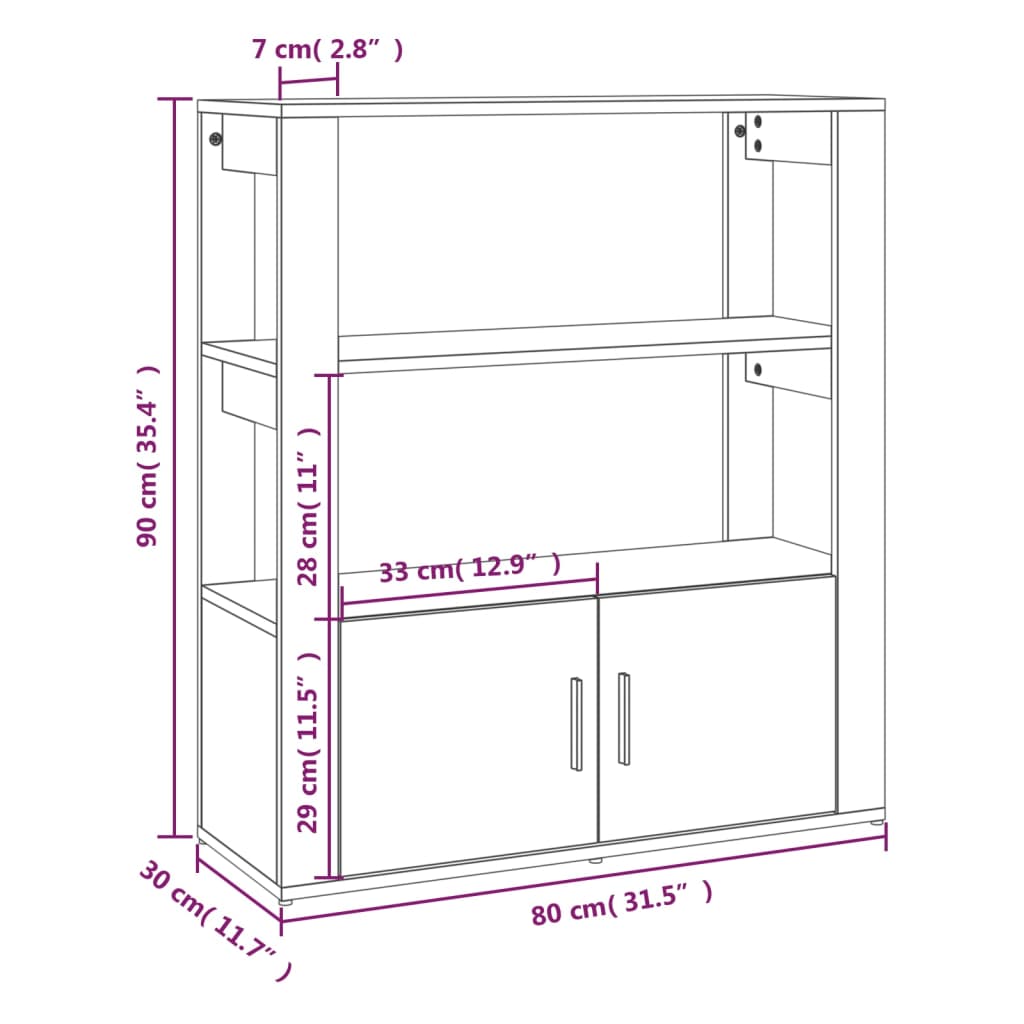 Dressoir 80X30X90 Cm Bewerkt Hout Bruineikenkleurig