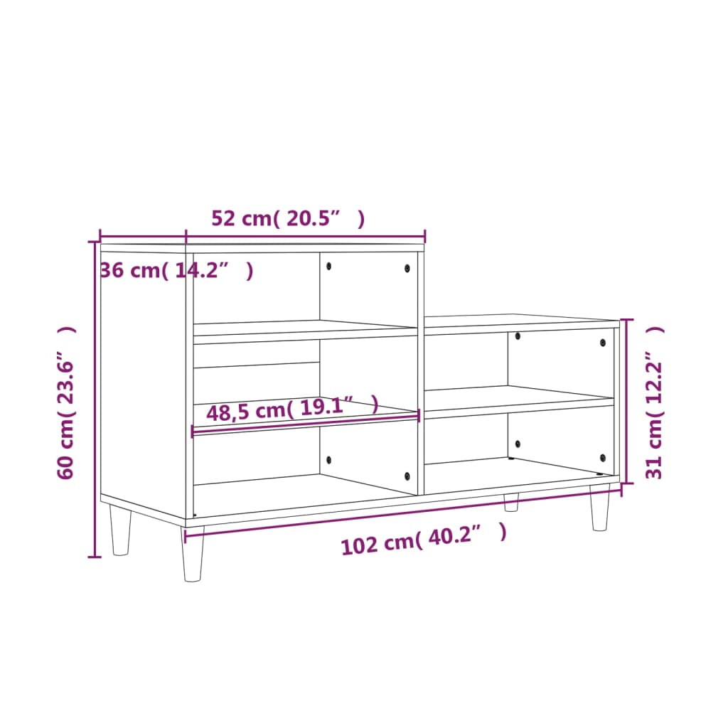 Schoenenkast 102X36X60 Cm Bewerkt Hout Bruineikenkleurig