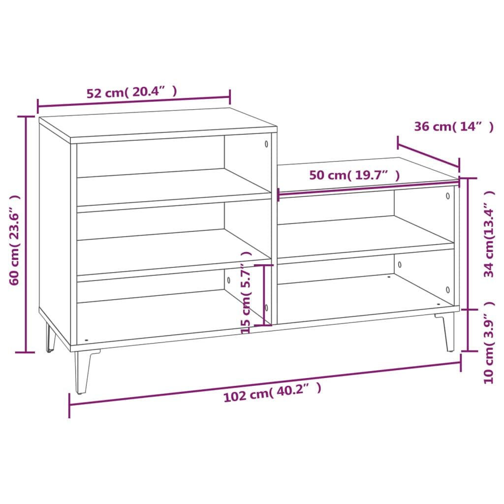 Schoenenkast 102X36X60 Cm Bewerkt Hout Bruineikenkleurig