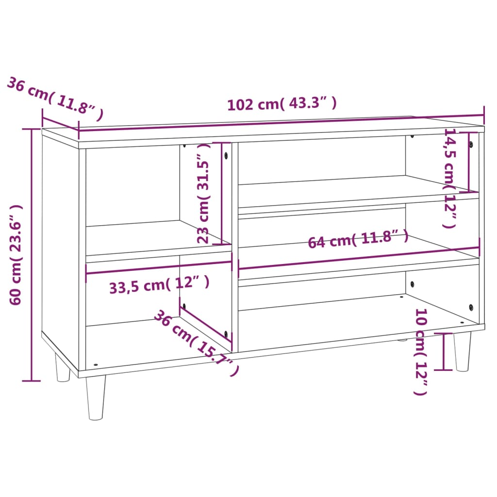 Schoenenkast 102X36X60 Cm Bewerkt Hout Bruineikenkleurig