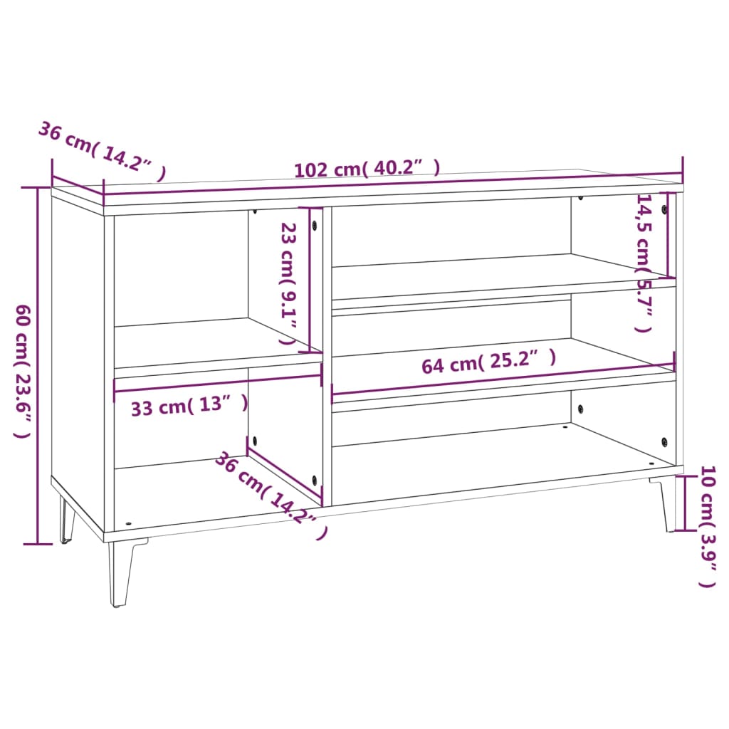 Schoenenkast 102X36X60 Cm Bewerkt Hout Bruineikenkleurig