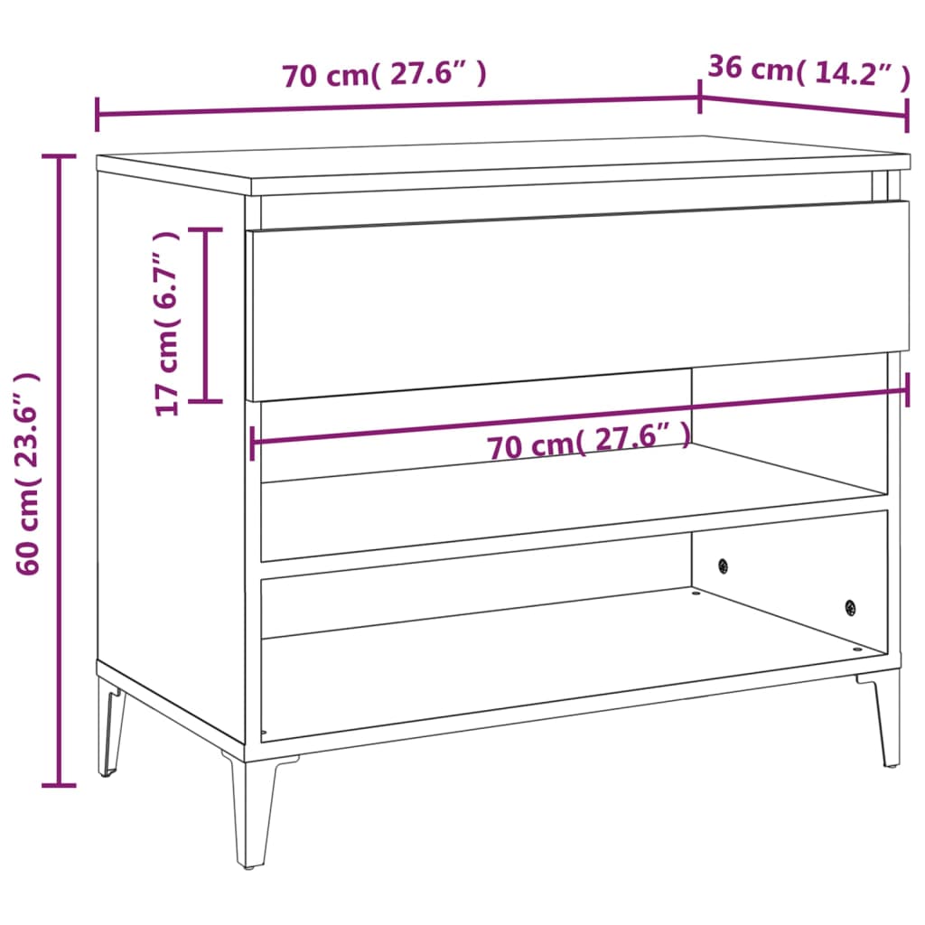 Schoenenkast 70X36X60 Cm Bewerkt Hout Bruineikenkleurig