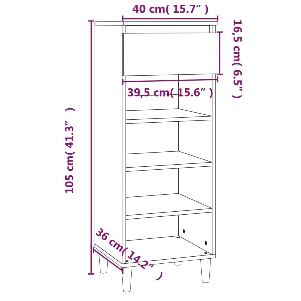 Schoenenkast 40X36X105 Cm Bewerkt Hout Bruineikenkleurig