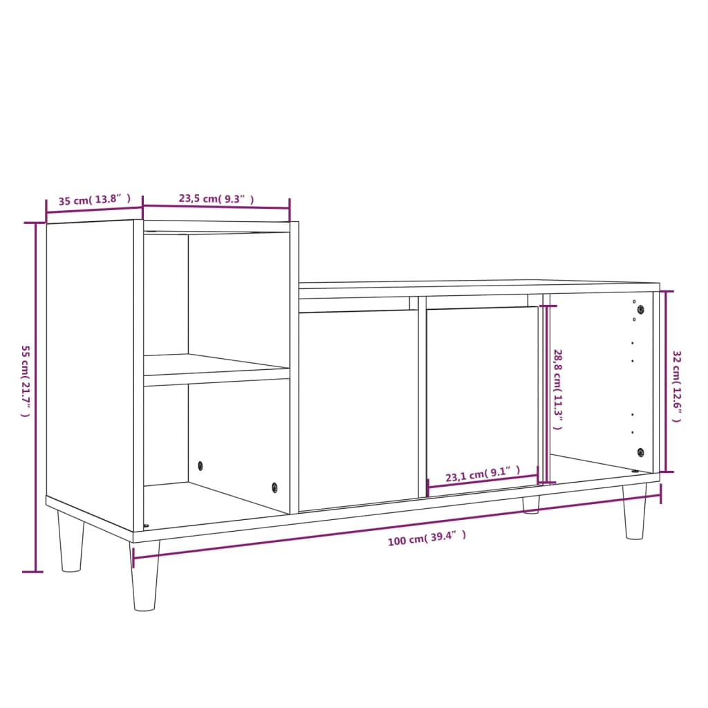 Tv-Meubel 100X35X55 Cm Bewerkt Hout Bruineikenkleurig