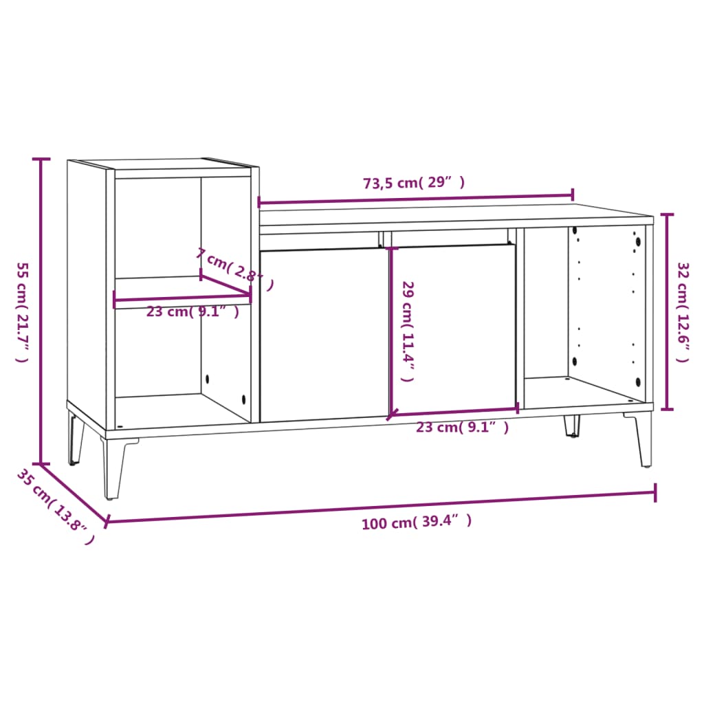 Tv-Meubel 100X35X55 Cm Bewerkt Hout Bruineikenkleurig