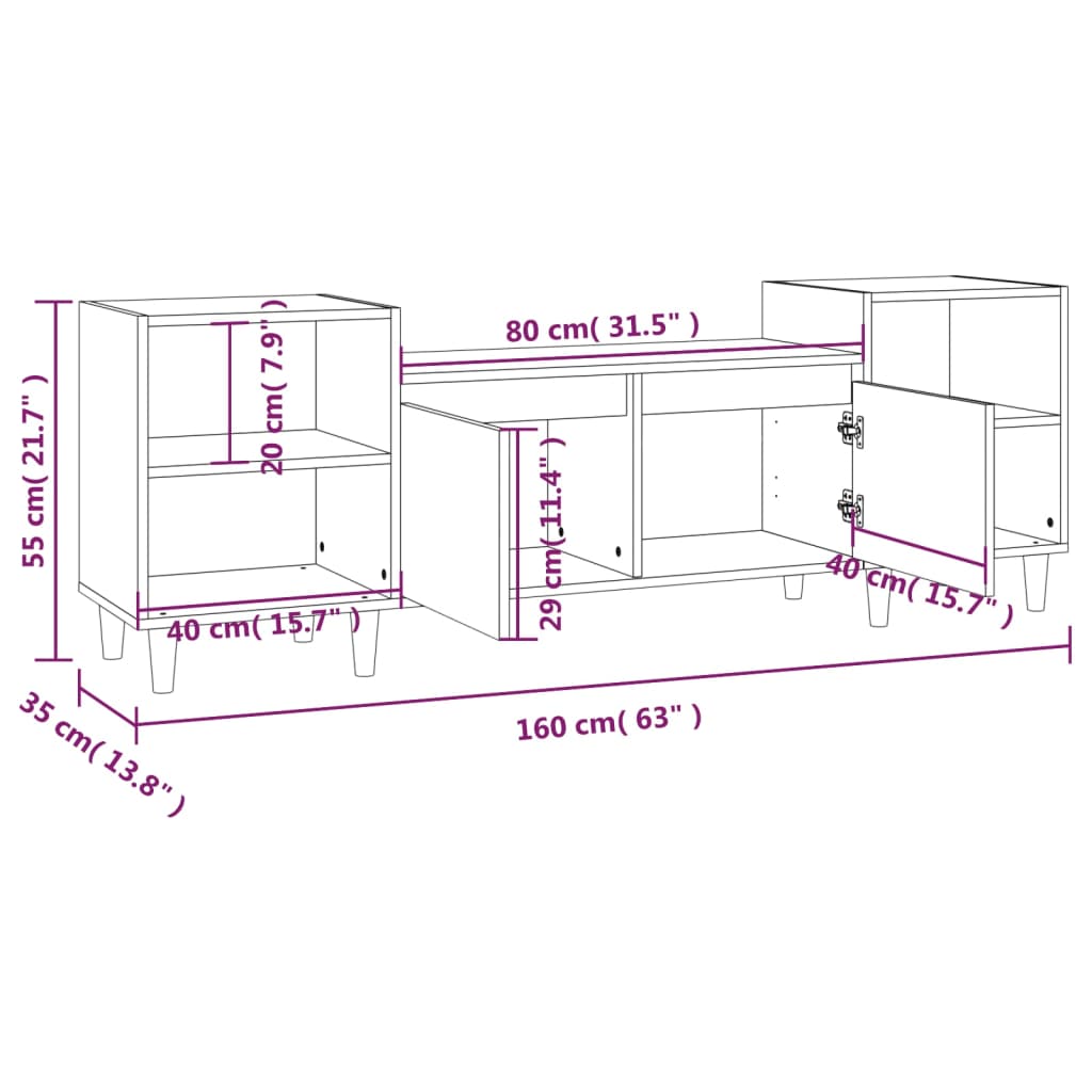 Tv-Meubel 160X35X55 Cm Bewerkt Hout Bruineikenkleurig