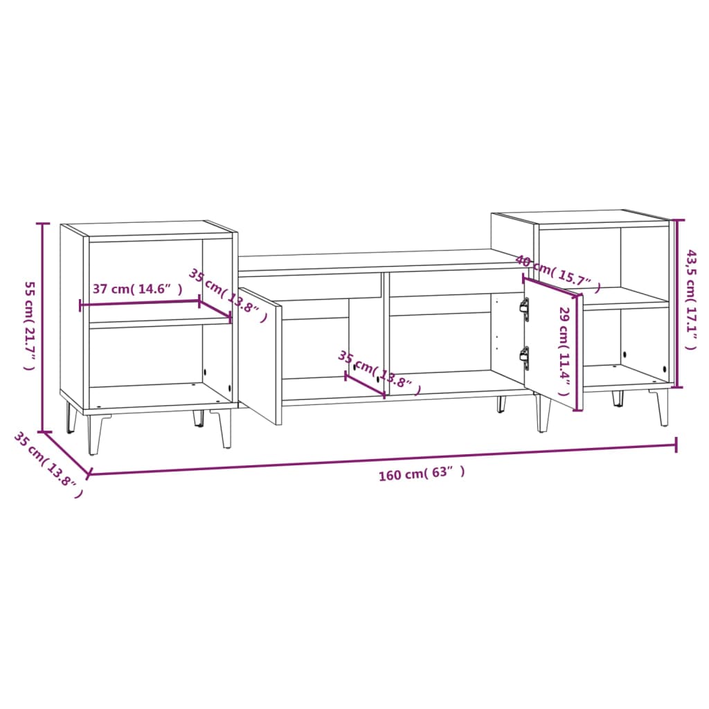 Tv-Meubel 160X35X55 Cm Bewerkt Hout Bruineikenkleurig