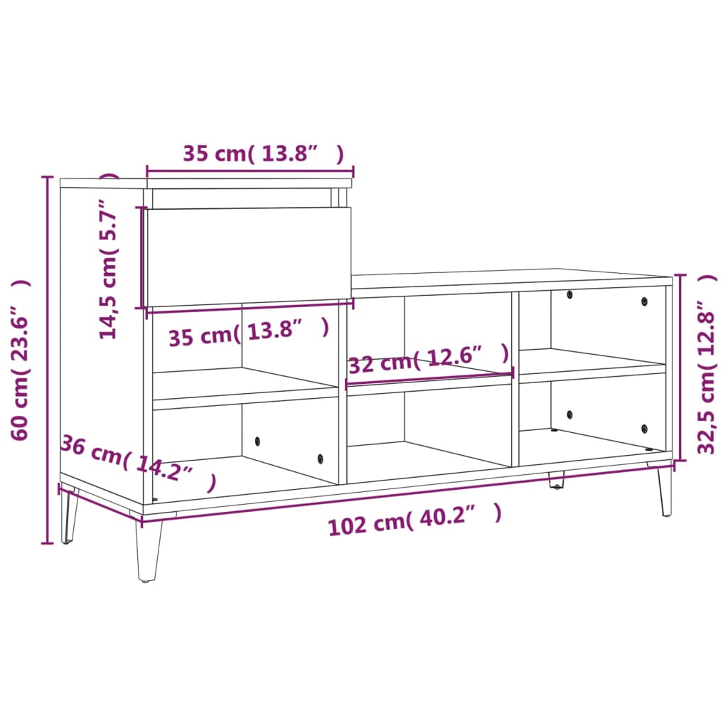 Schoenenkast 102X36X60 Cm Bewerkt Hout Bruineikenkleurig