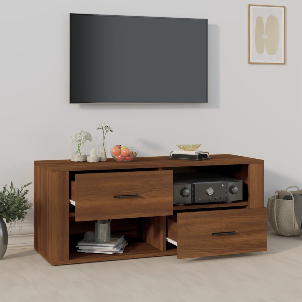 Tv-Meubel 100X35X40 Cm Bewerkt Hout Bruineikenkleurig