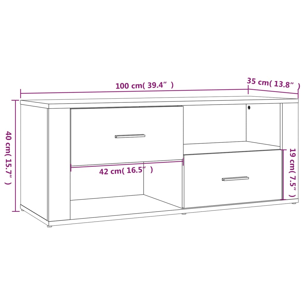 Tv-Meubel 100X35X40 Cm Bewerkt Hout Bruineikenkleurig