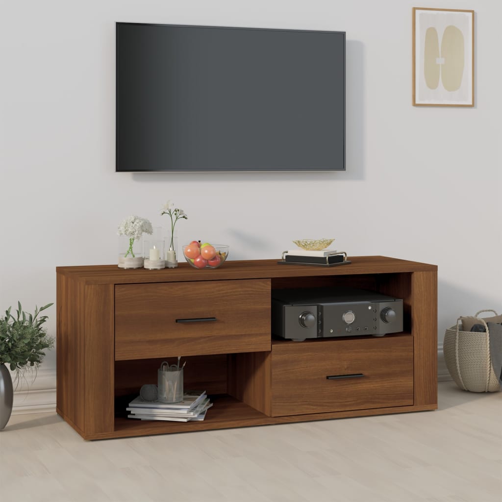 Tv-Meubel 100X35X40 Cm Bewerkt Hout Bruineikenkleurig