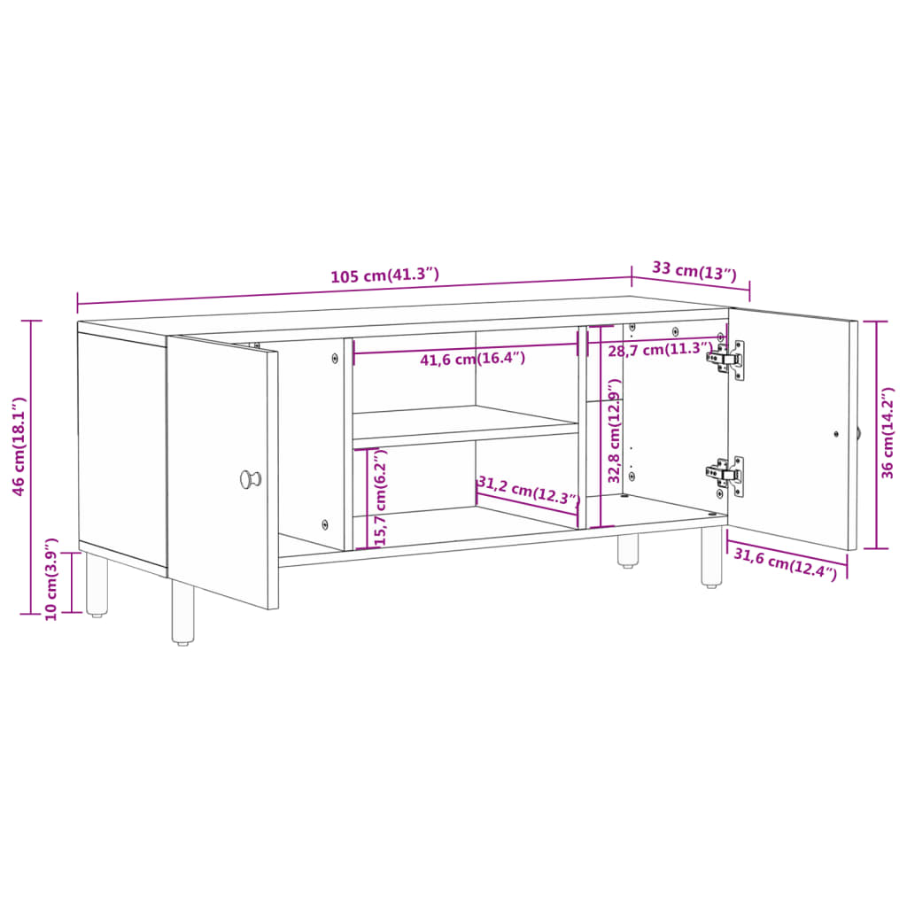 Tv-meubel 105x33x46 cm massief acaciahout