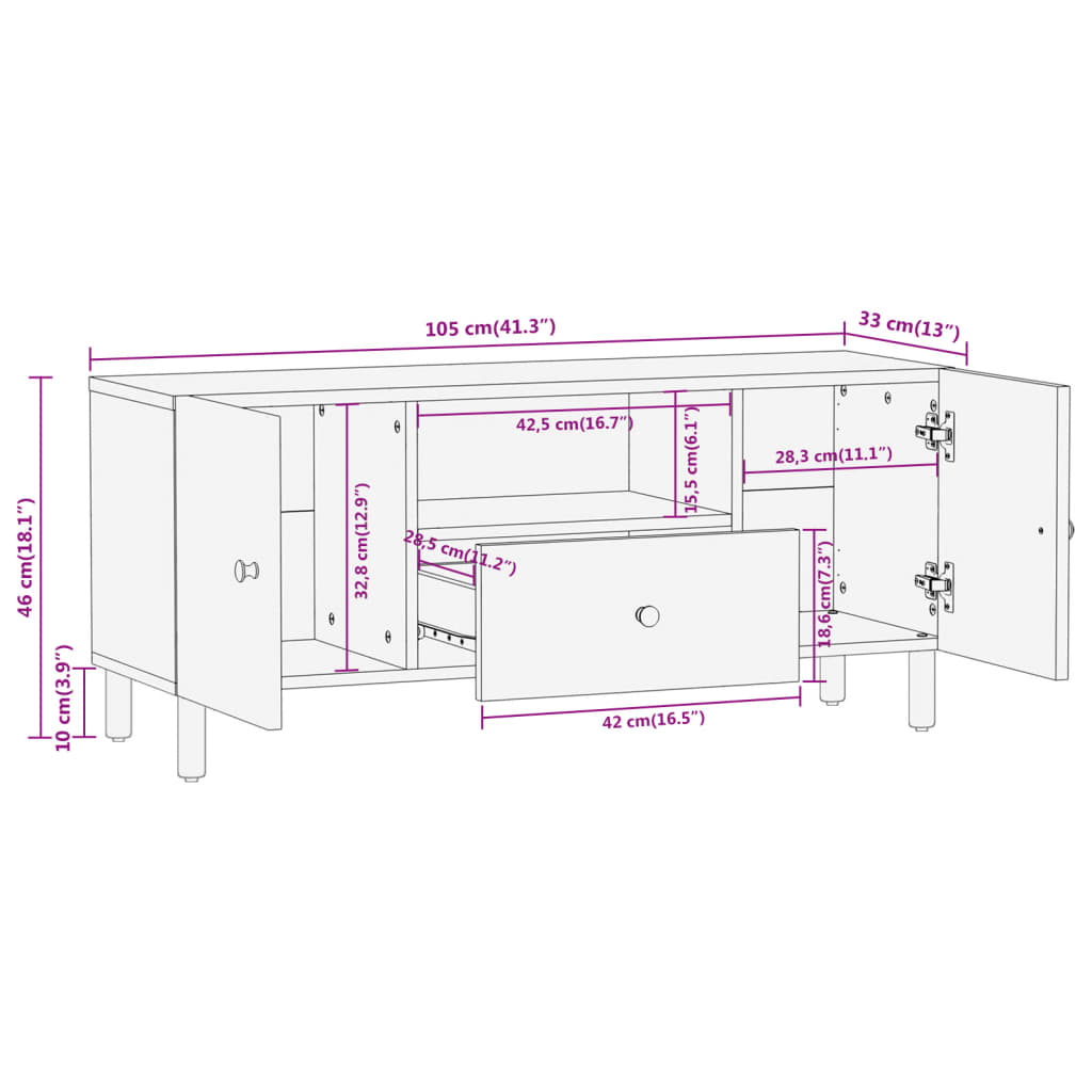 Tv-meubel 105x33x46 cm massief acaciahout