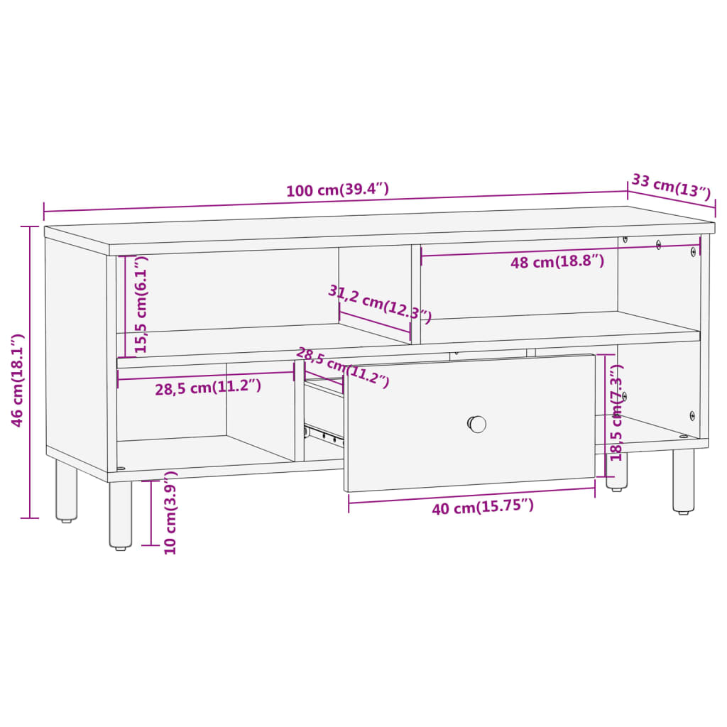 Tv-meubel 100x33x46 cm massief acaciahout