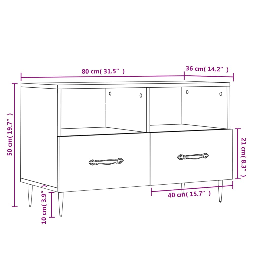 Tv-Meubel 80X36X50 Cm Bewerkt Hout Betongrijs