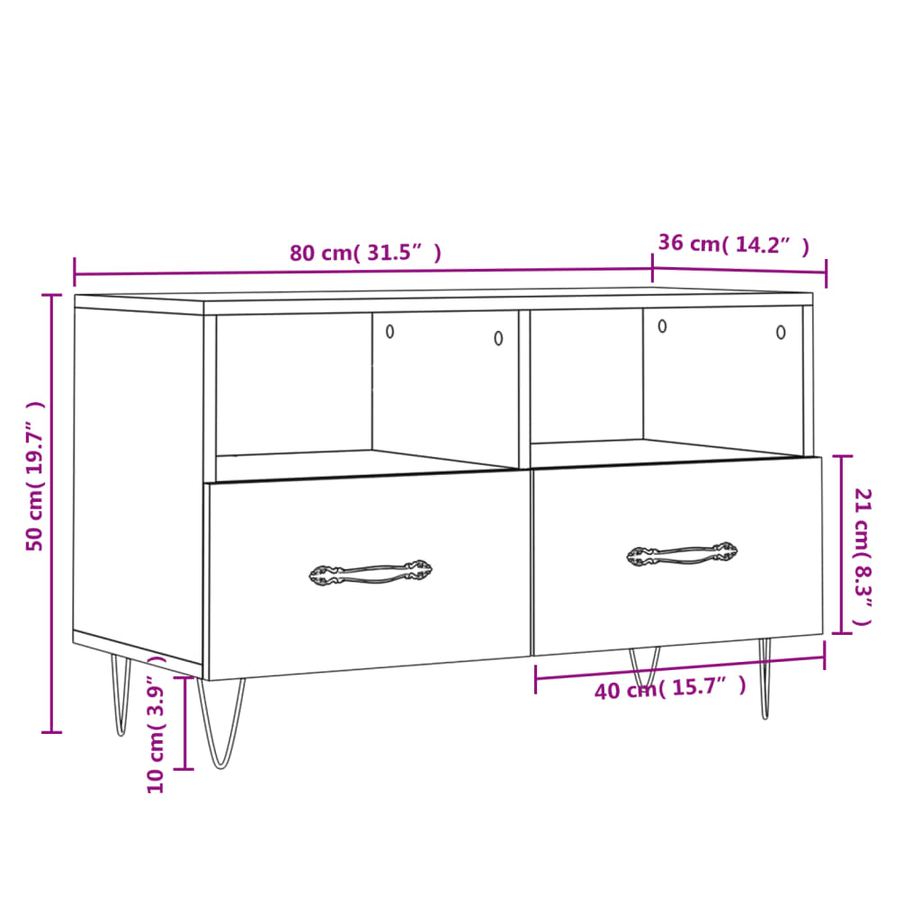 Tv-Meubel 80X36X50 Cm Bewerkt Hout Betongrijs