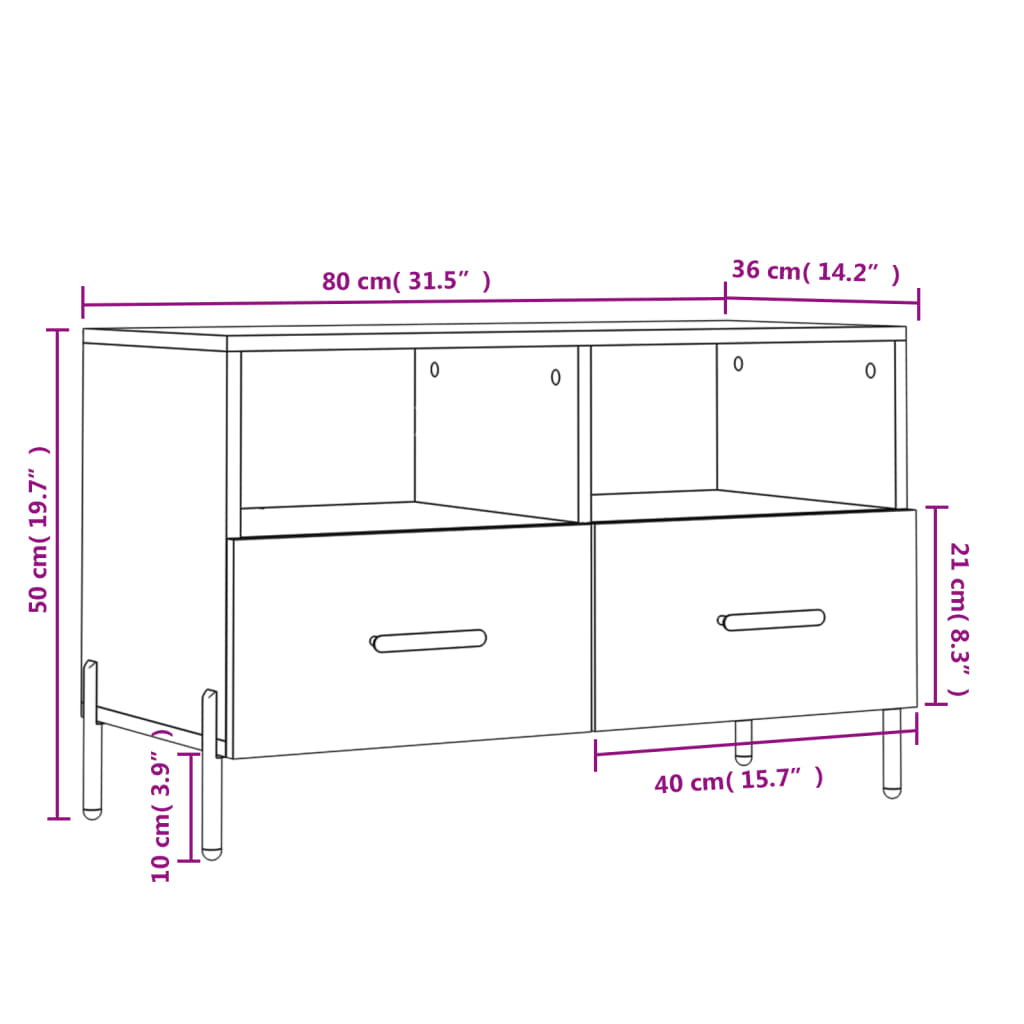 Tv-Meubel 80X36X50 Cm Bewerkt Hout Betongrijs