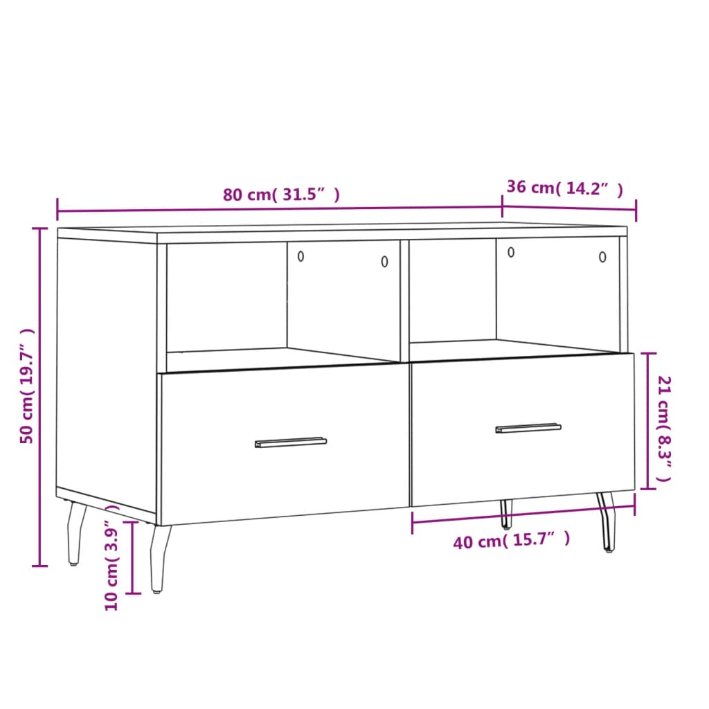 Tv-Meubel 80X36X50 Cm Bewerkt Hout Betongrijs