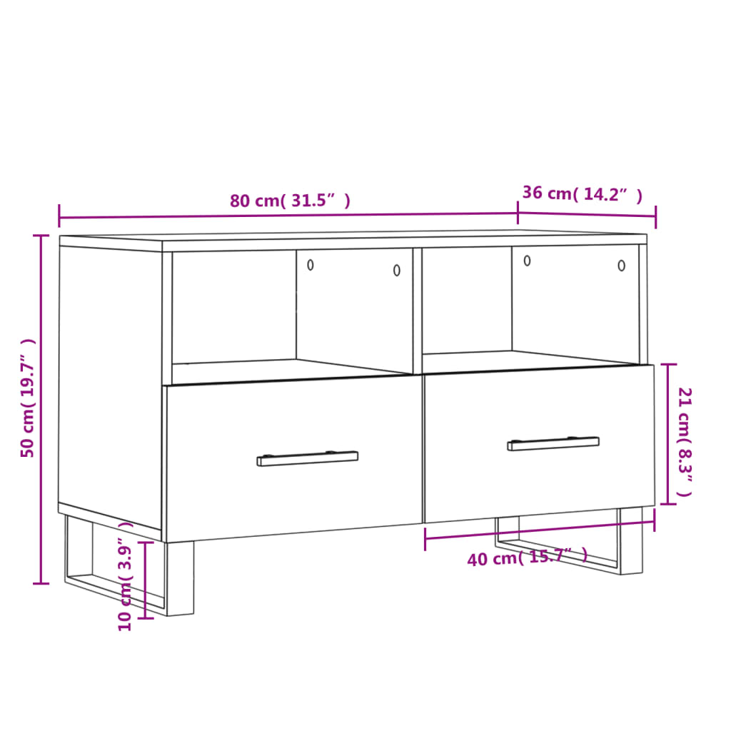 Tv-Meubel 80X36X50 Cm Bewerkt Hout Betongrijs 1