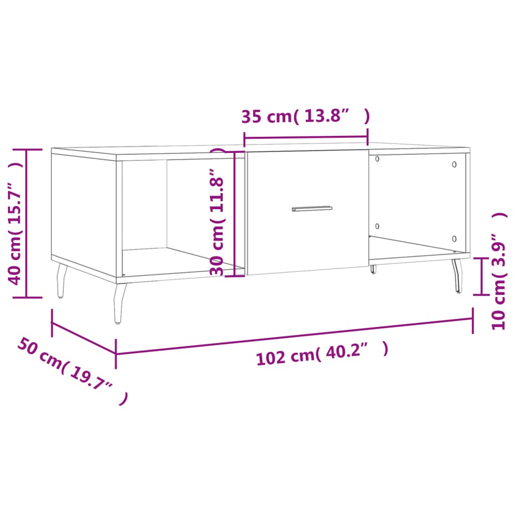 Salontafel 102X50X40 Cm Bewerkt Hout Bruineikenkleurig