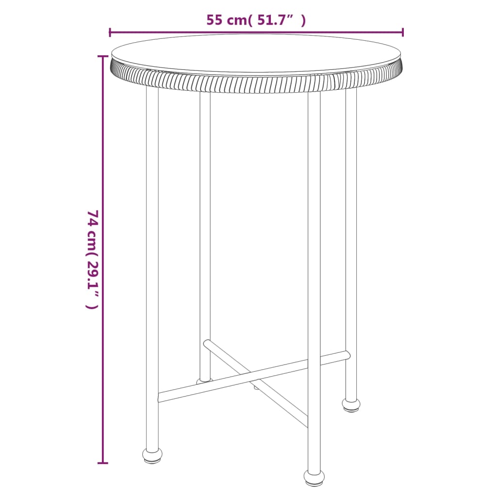 Eettafel Ø55 cm gehard glas en staal zwart