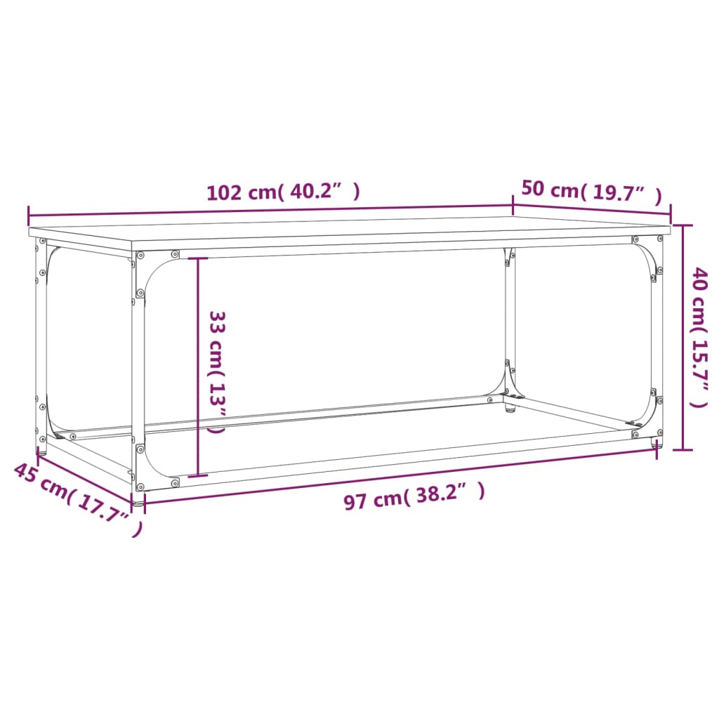 Salontafel 102X50X40 Cm Bewerkt Hout En Ijzer Bruineikenkleur