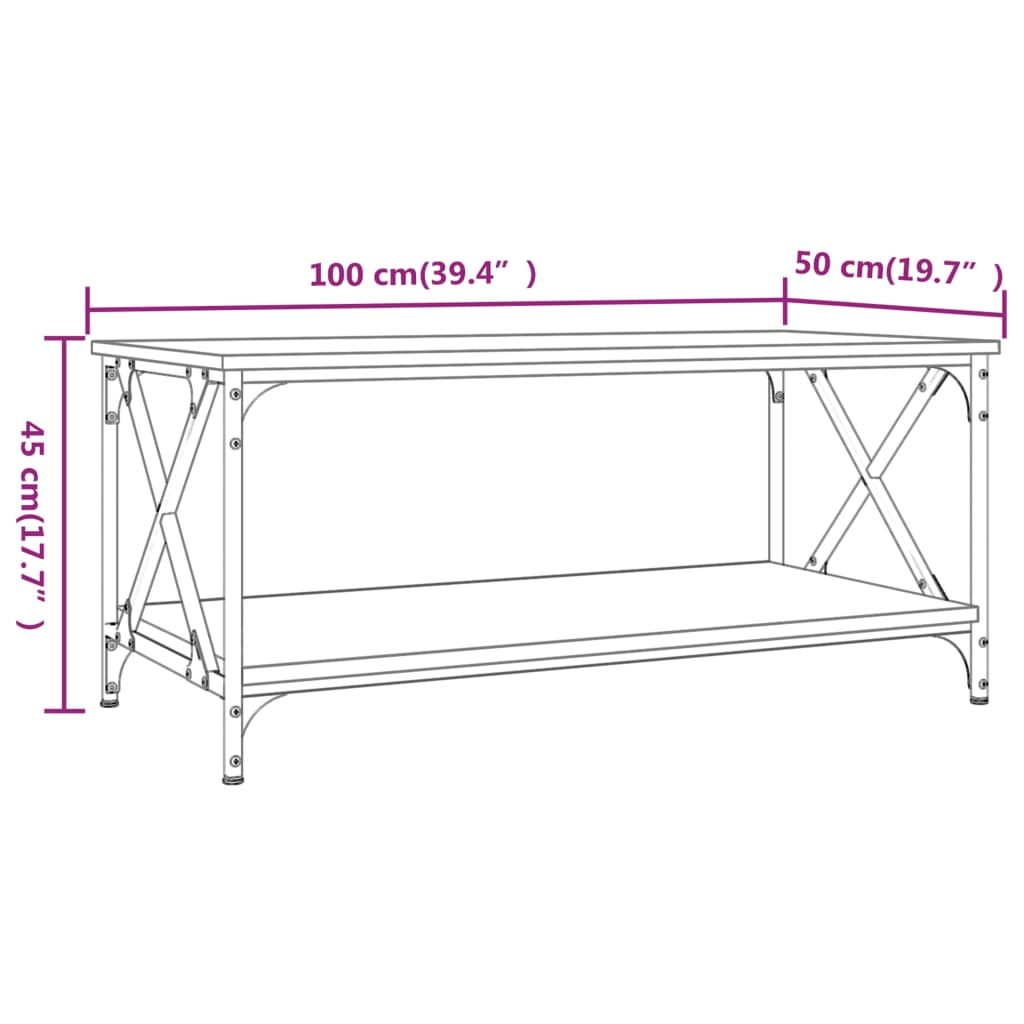 Salontafel 100X50X45 Cm Bewerkt Hout En Ijzer Zwart