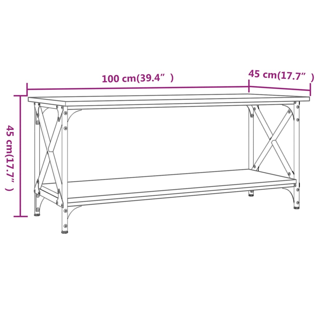 Salontafel 100X45X45 Cm Bewerkt Hout En Ijzer Sonoma Eikenkleur