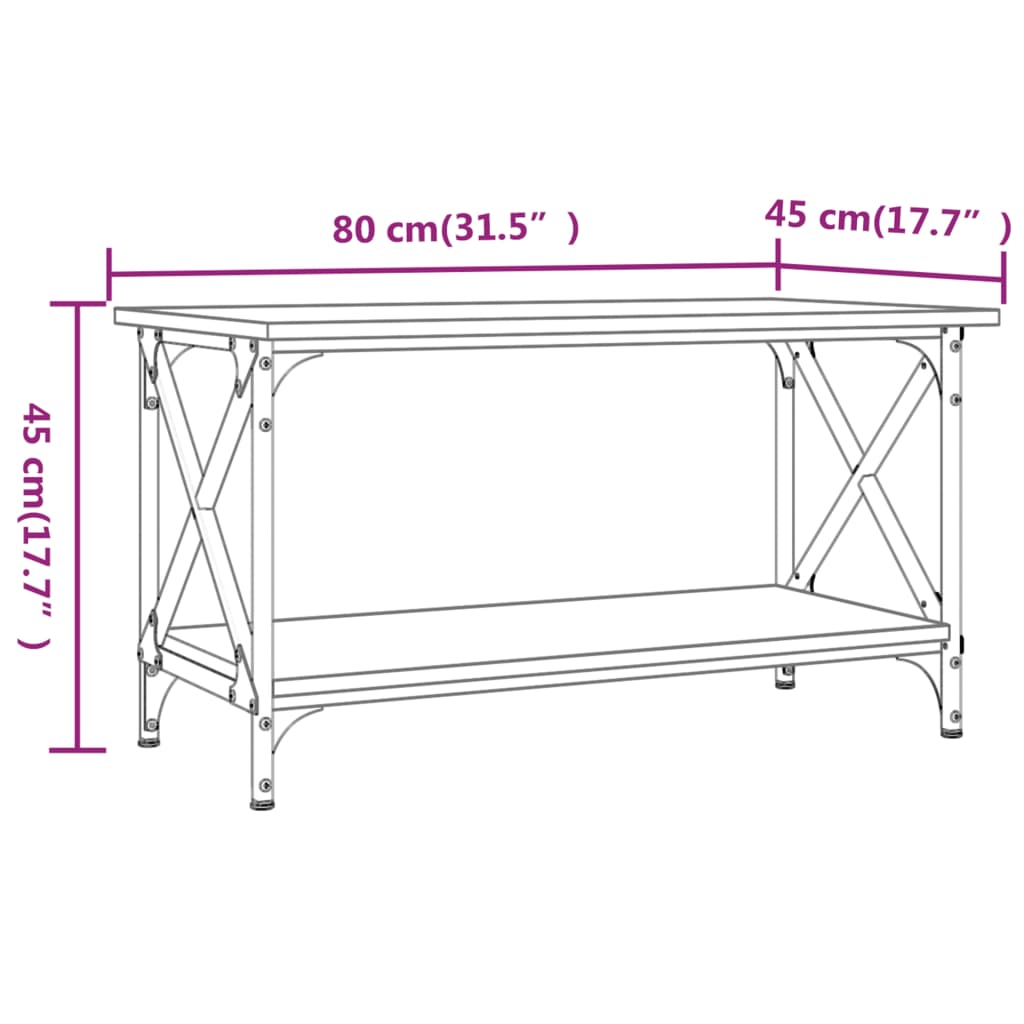 Salontafel 80X45X45 Cm Bewerkt Hout En Ijzer Zwart