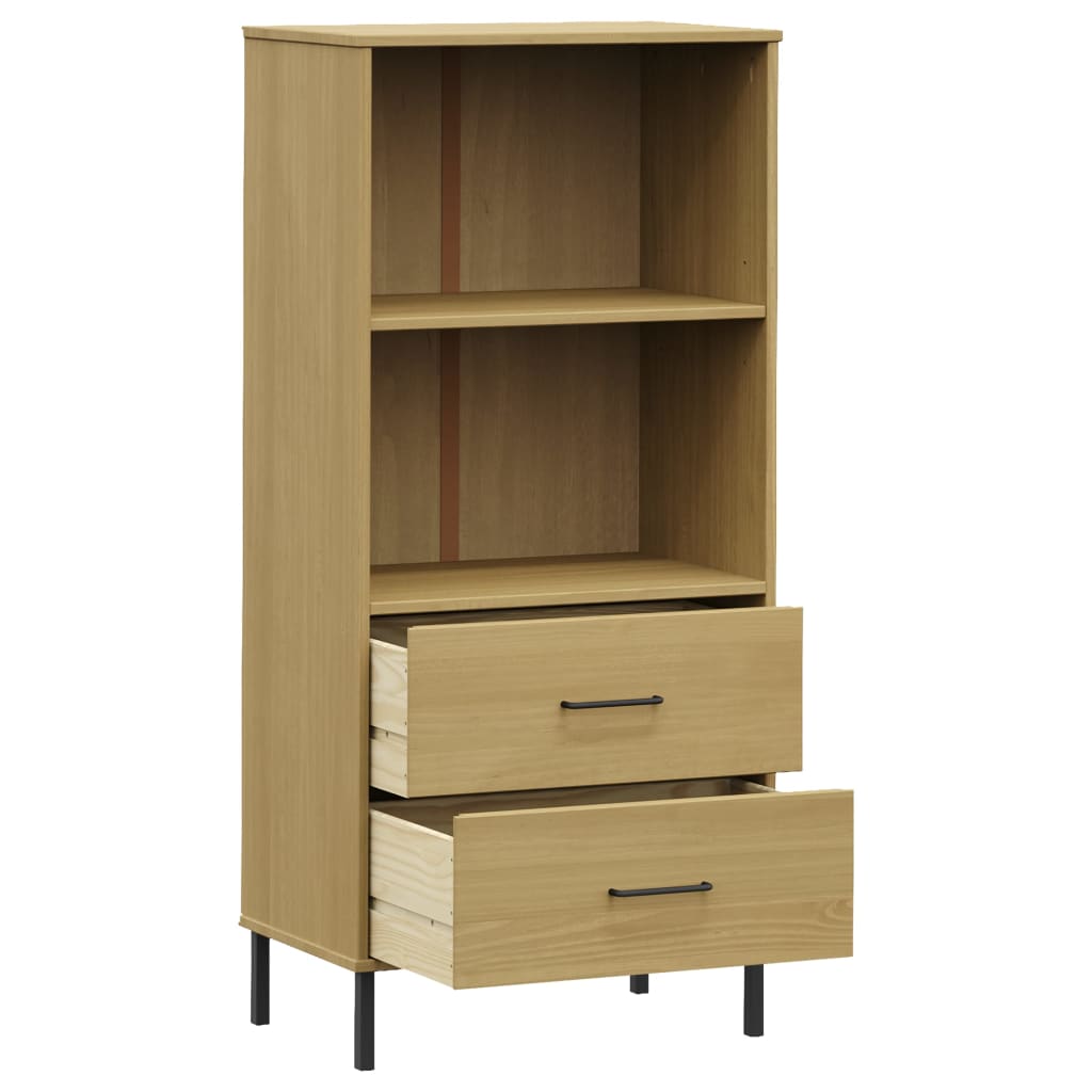 Boekenkast Met 2 Lades Oslo 60X35X128,5 Cm Massief Hout Bruin