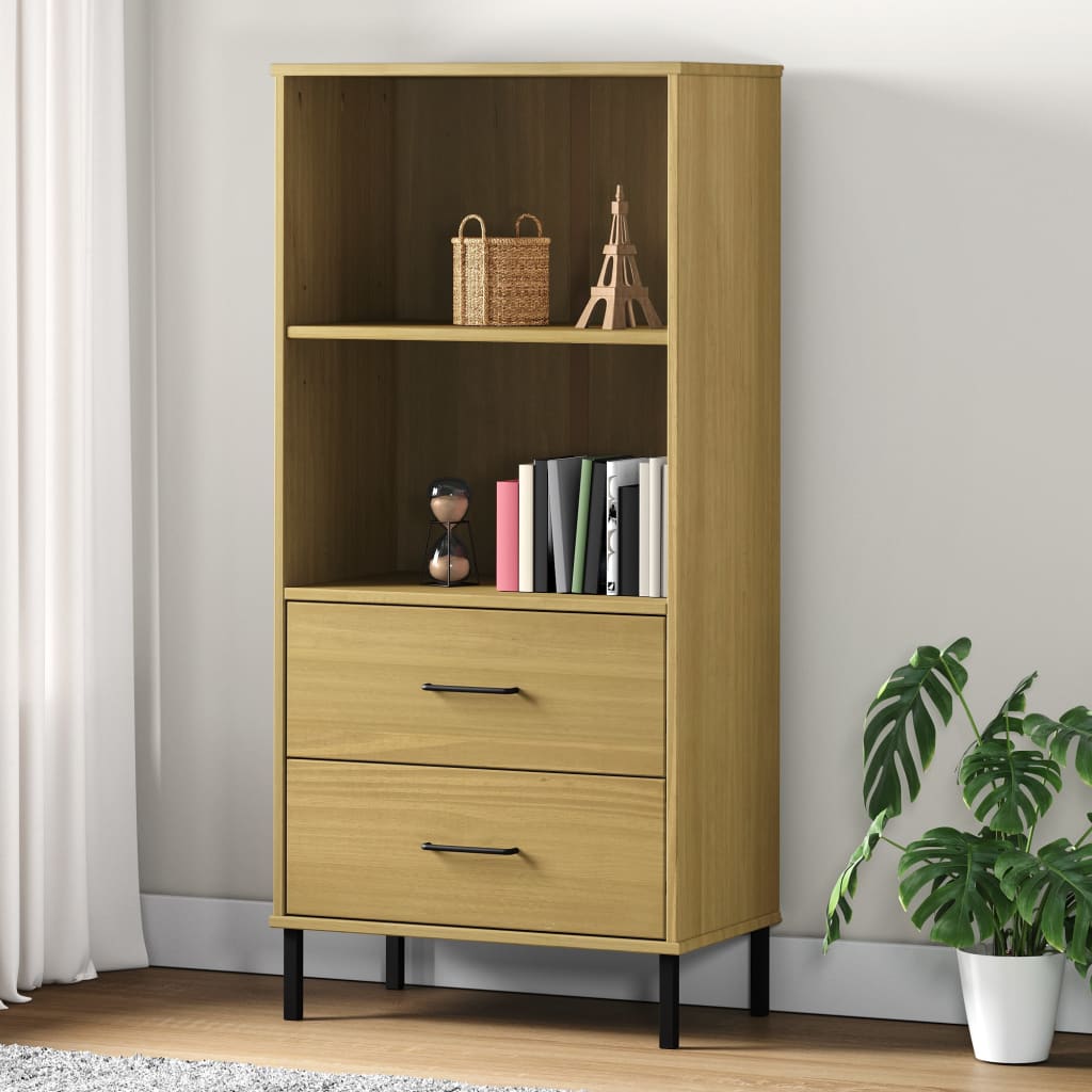 Boekenkast Met 2 Lades Oslo 60X35X128,5 Cm Massief Hout Bruin