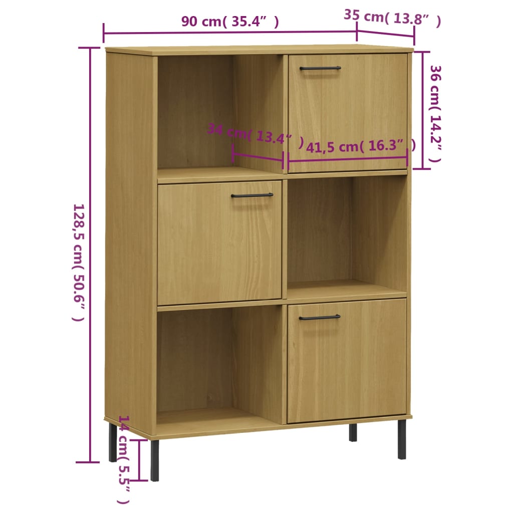 Boekenkast Met Metalen Poten Oslo 90X35X128,5 Cm Hout Bruin