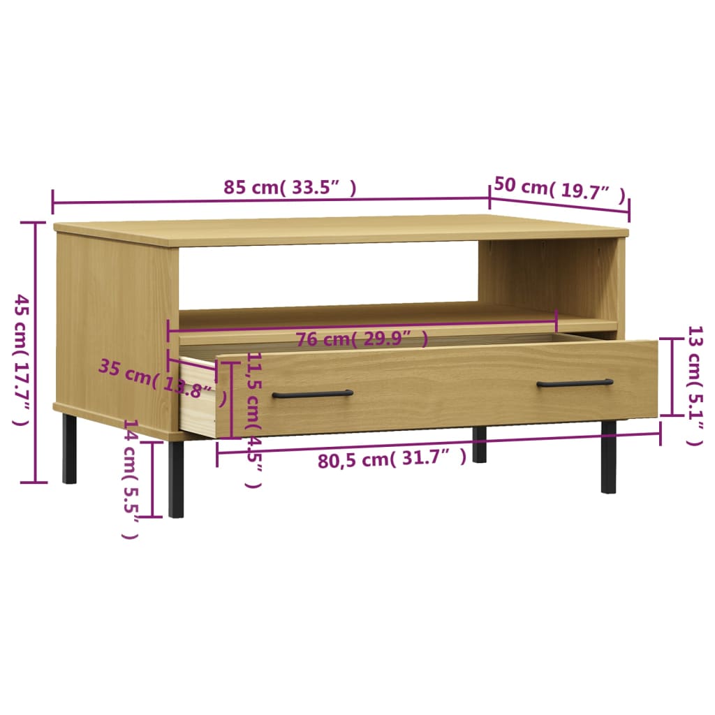 Salontafel Met Metalen Poten Oslo 85X50X45 Cm Hout Bruin