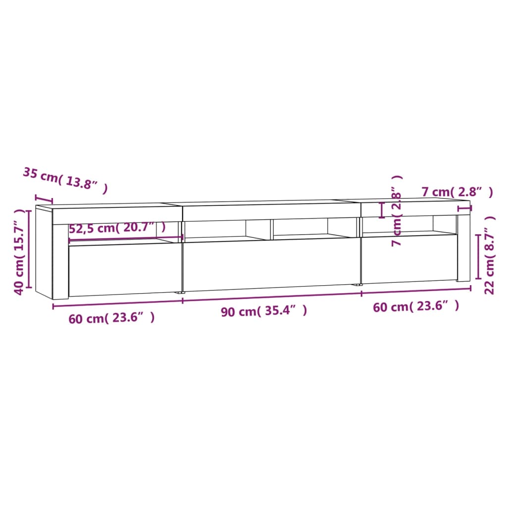 Tv-Meubel Met Led-Verlichting 210X35X40 Cm Bruineikenkleurig