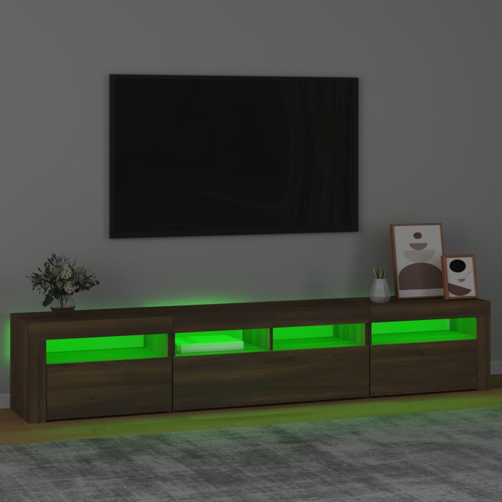 Tv-Meubel Met Led-Verlichting 210X35X40 Cm Bruineikenkleurig