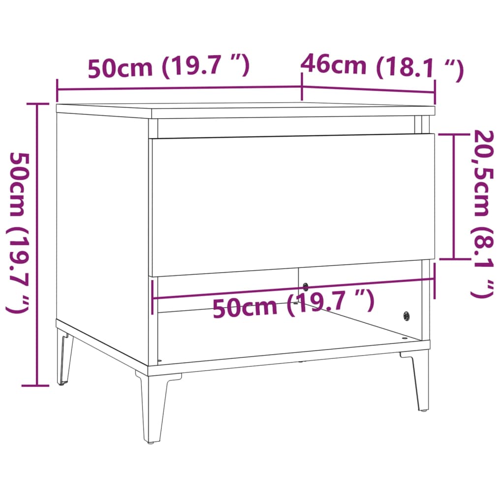 Bijzettafel 50X46X50 Cm Bewerkt Hout Bruineikenkleurig