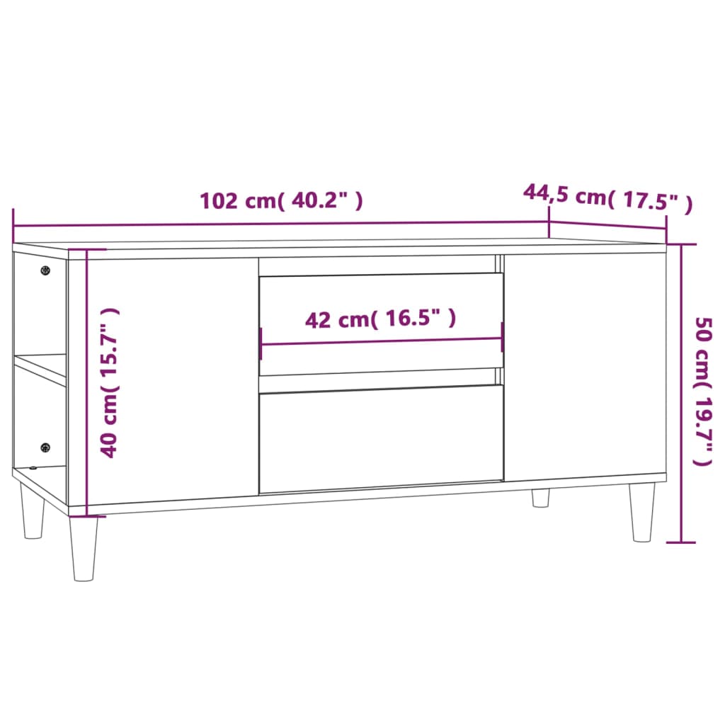 Tv-Meubel 102X44,5X50 Cm Bewerkt Hout Bruineikenkleurig