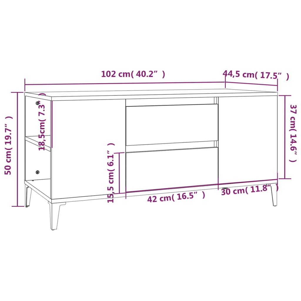 Tv-Meubel 102X44,5X50 Cm Bewerkt Hout Bruineikenkleurig