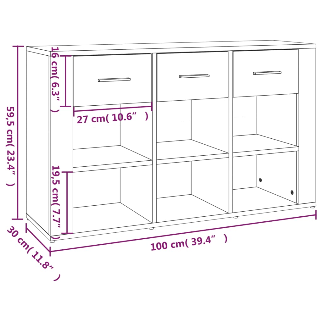 Dressoir 100X30X59,5 Cm Bewerkt Hout Bruineikenkleurig